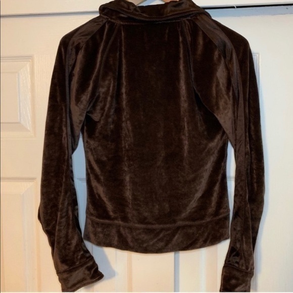 BCBG Brown Velour Zip Up Sweater Size Medium - Picture 6 of 8